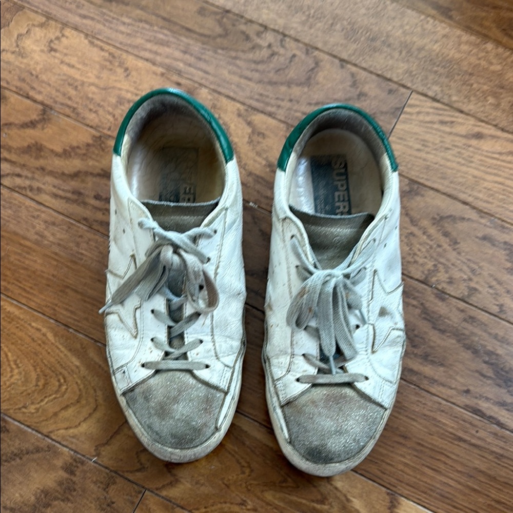 White/green/silver Golden Goose sneakers